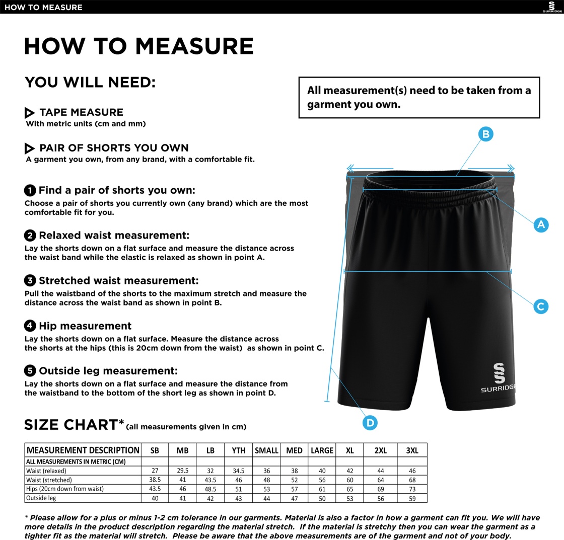 Vickerstown CC - Ripstop Training Shorts - Size Guide