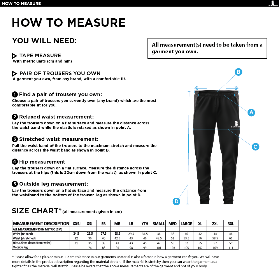 Vickerstown CC - Tek Skinny Pants - Size Guide
