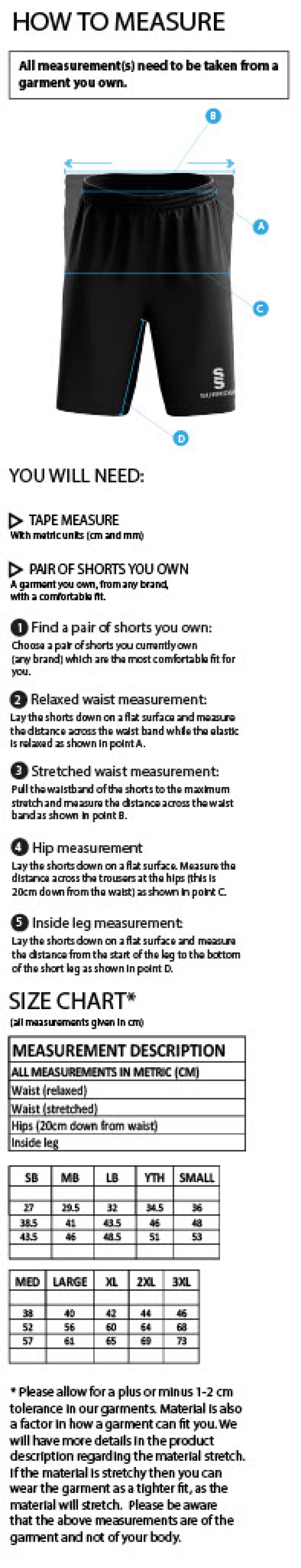 Vickerstown CC - Women's Ripstop Pocketed Shorts - Size Guide