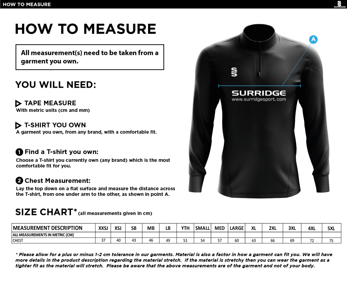 Vickerstown CC - Blade Performance Top - Size Guide