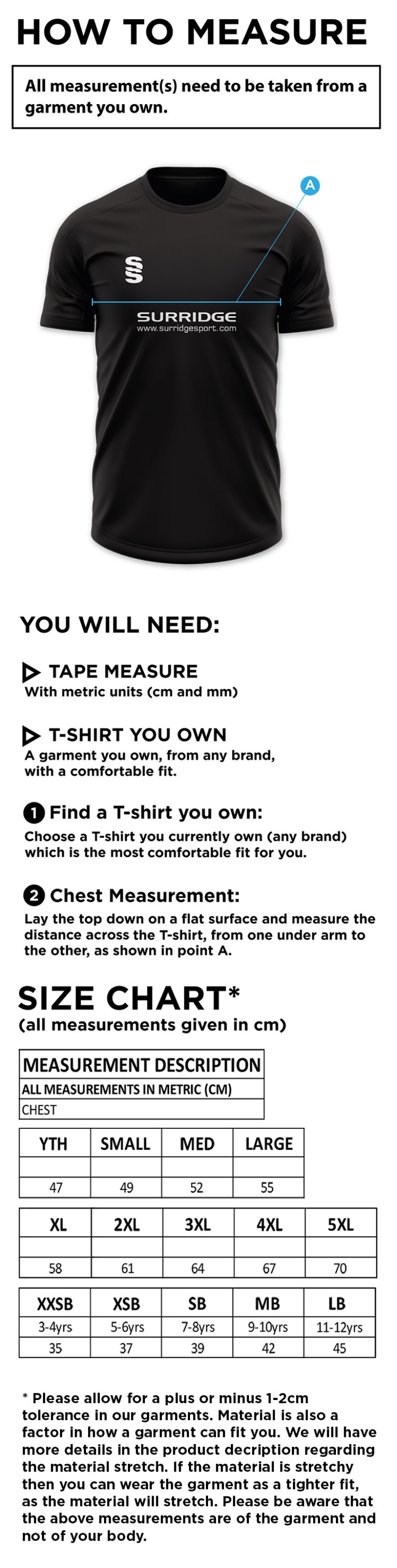Vickerstown CC - Blade Polo - Size Guide